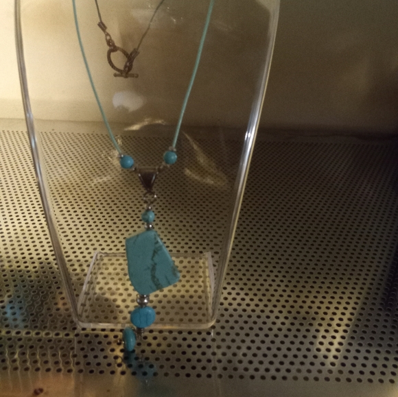 Turquoise leather 18 inch cording necklace with natural  stone - Picture 4 of 4